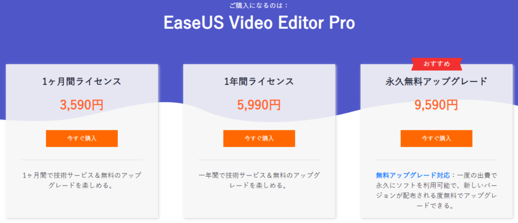 EaseUS Video Editor / 永久無料アップグレード対応の買い切り版がある。