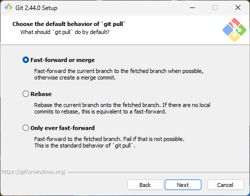 git for windows Choose the default behavior of git pull