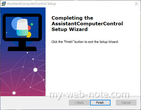 Completing the AssistantComputerControl Setup Wizard