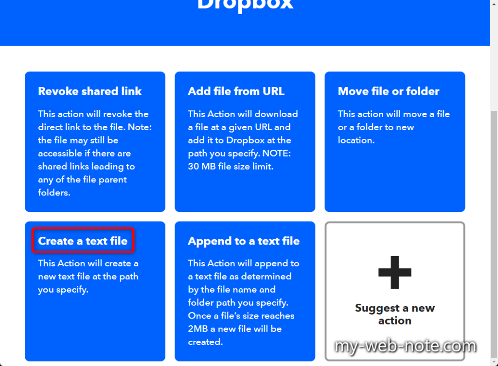 IFTTT / Dropbox Create a text file