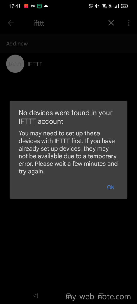 Google Home / No devices were found in your IFTTT account