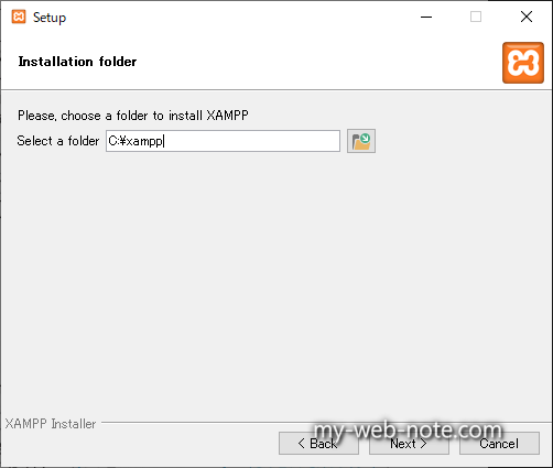 XAMPPをダウンロードしてインストール / Installation folder