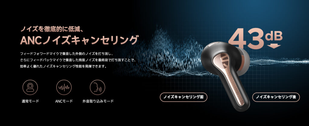 SOUNDPEATS Capsule3 Pro / ハイブリッドアクティブノイズキャンセリング（ANC）機能搭載